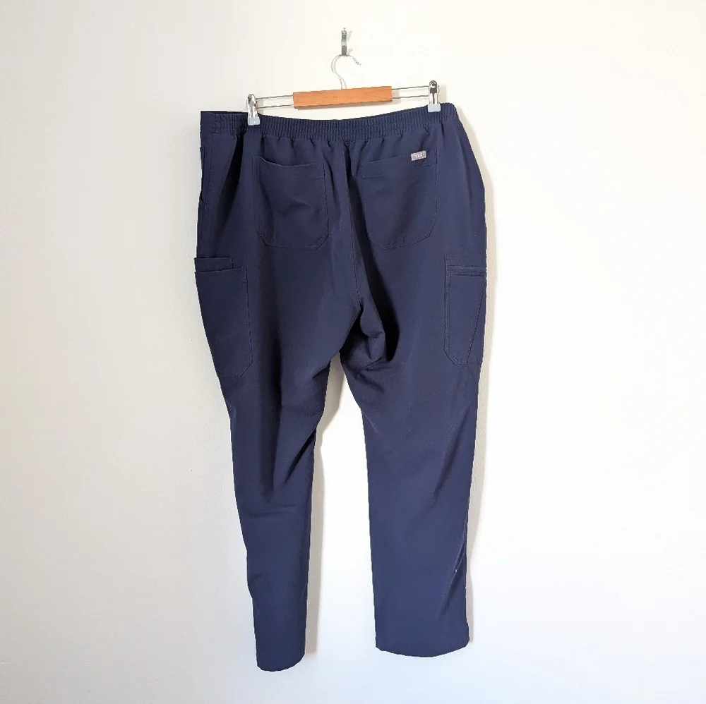 Figs Navy Blue Casma Short Sleeve Top + Yola Skinny Slim Bottoms Scrubs Set